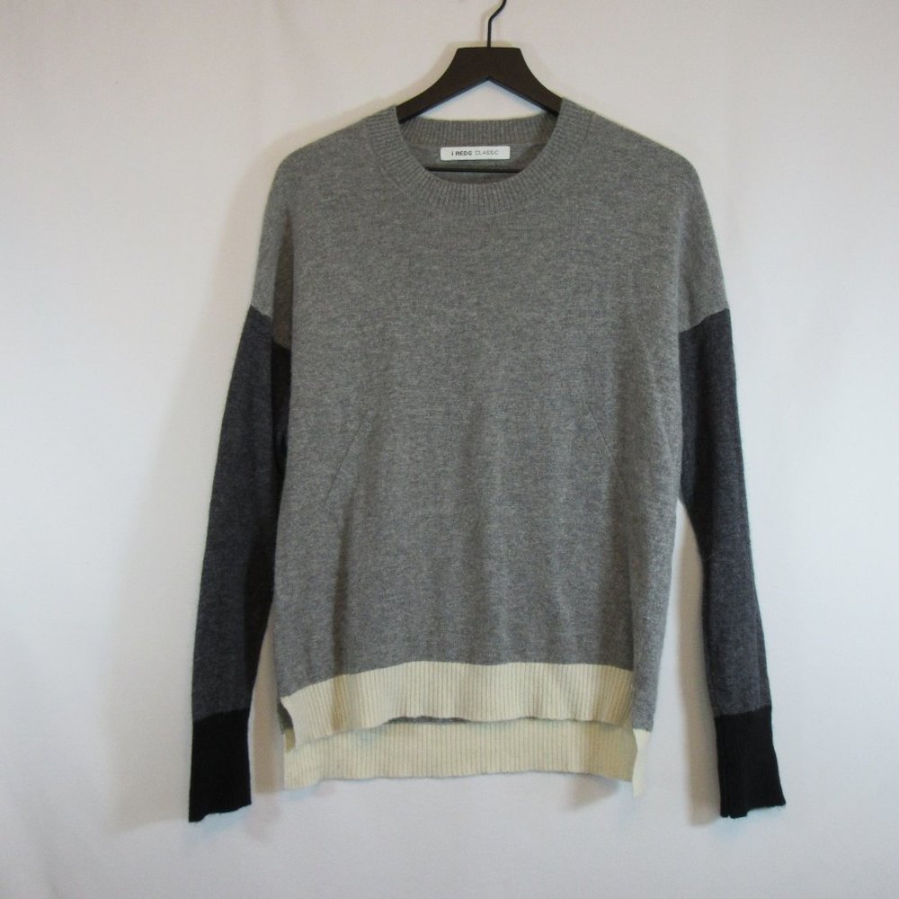 i reds classic Gray Black Crew Neck Color Block Pull On Sweater - Picture 1 of 5